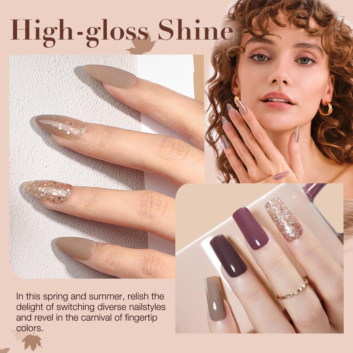 AZUREBEAUTY Nail Polish Set 4 Colors Nude Purple Glitter Nail Polish Quick Dry Natural Nail Lacquer Fingernail with Top Coat DIY Salon Home-Velvo Beauty