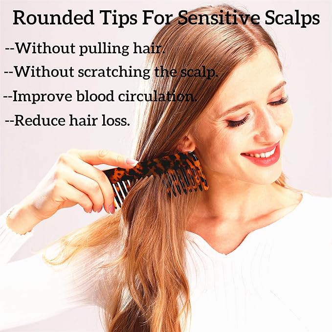 Fsmiling Wide Tooth Comb Large Detangling Comb Cellulose Detangler Comb for Women Thick Curly Wavy Wet Dry Hair 2 Pack,Tortoise shell-Velvo Beauty