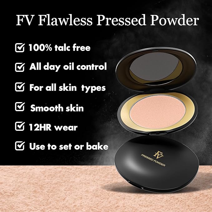 FV Matte Finish Pressed Powder, Long-Lasting, Lightweight, Oil-Control, Medium Coverage Baking Setting Powder for All Skin Types, 0.28 Oz, Classic Ivory-Velvo Beauty
