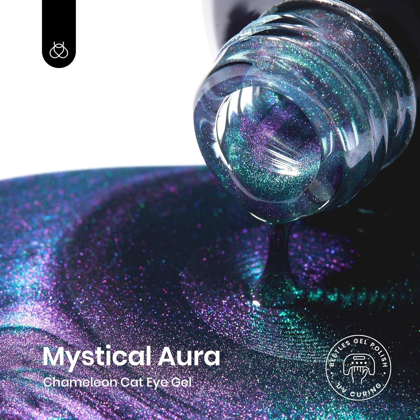 Beetles Blue Cat Eye Gel Nail Polish - 15ML Glitter Blue Chameleon Sparkle Holographic Nail Polish with Magnet Translucent Mystical Aura Gel Soak Off UV LED Nail Lamp Nail Art Manicure Salon DIY Home-Velvo Beauty