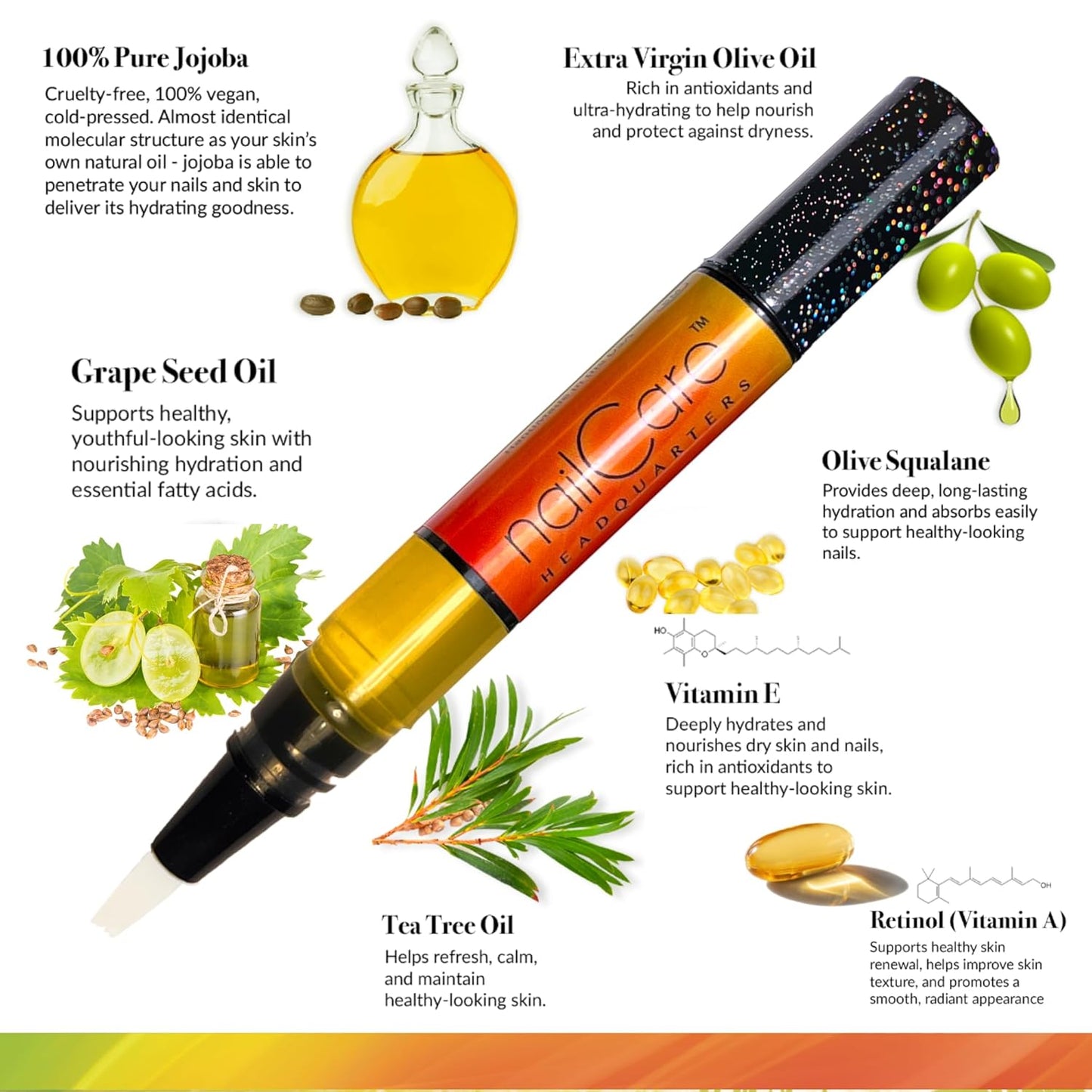Nail Care Headquarters Simply Pure Cuticle Oil Pen for Nails - Nail Strengthener & Growth Oil and Serum Support for Damaged Nails, Hangnails w/Jojoba cuticle oil—Bali Mango Fragrance-Velvo Beauty