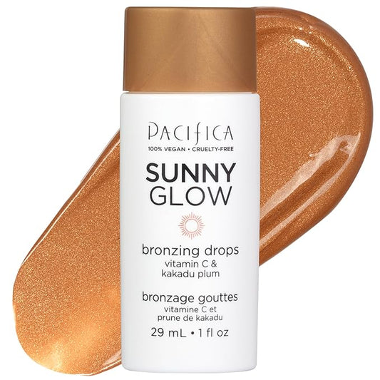Pacifica Sunny Glow Liquid Face Bronzer Drops - Face Makeup Bronzing For Face & Cheeks for Instant Sun-Kissed Glow - Vitamin C & Glycolic Acid Infused Liquid Bronzer Illuminating Highlighting Clean-Velvo Beauty