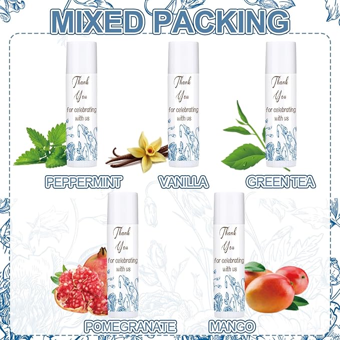 Dunzy 50 Pcs Thank You Gift Lip Balm Bulk Baby Shower Party Favors Bridal Shower Favor Lip Care with Assorted Fruit Flavors Thank You Lipstick for Guest Basket Gift Stuffer (Blue and White Porcelain)-Velvo Beauty