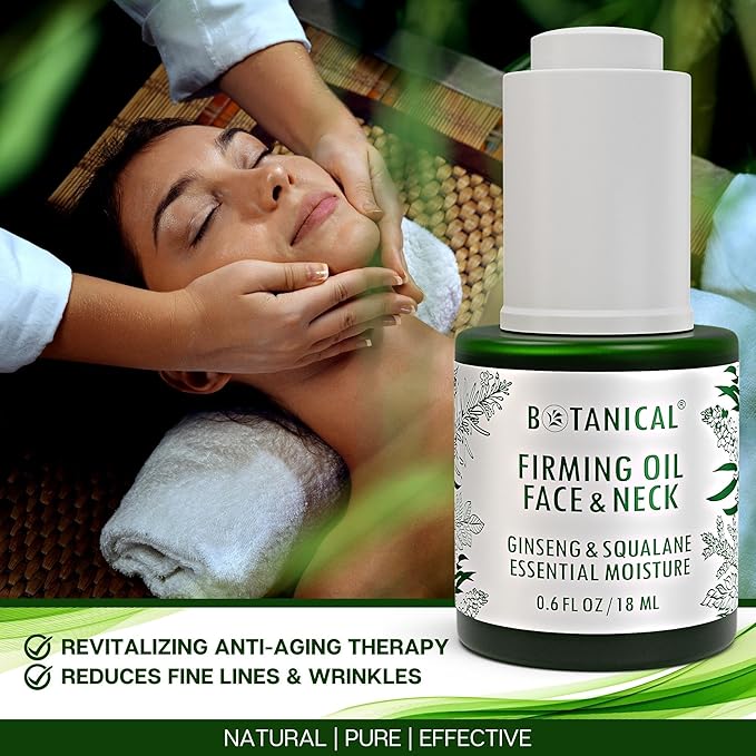 Botanical Face & Neck Firming Oil | Anti-Wrinkle Ginseng & Squalane Serum w/Gua Sha Lift Scraper | Organic, Pure, Natural Skincare (0.6 fl oz | 18 ml)-Velvo Beauty