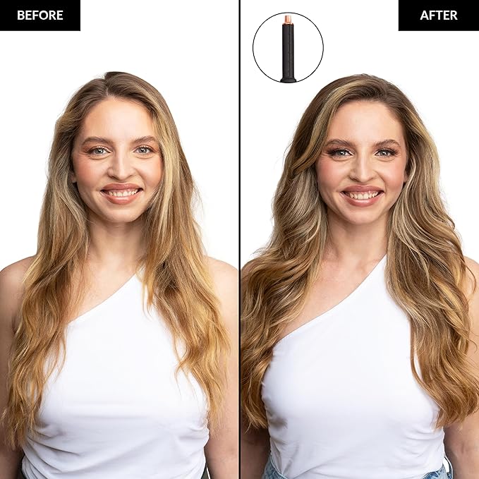 FoxyBae Super Styler Pro Interchangeable 5 in 1 Hair Styler Wand Curling Iron Set - w/Drying Cylinder, Ceramic Blowout & Round Brushes, 2 Auto-Wrap Curlers - Frizz-Free, Smooth Hair [Black Rose-Gold]-Velvo Beauty