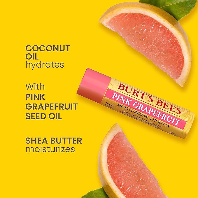 Burt's Bees Lip Balm - Pink Grapefruit, Lip Moisturizer With Responsibly Sourced Beeswax, Tint-Free, Natural Origin Conditioning Lip Treatment, 2 Tubes, 0.15 oz.-Velvo Beauty