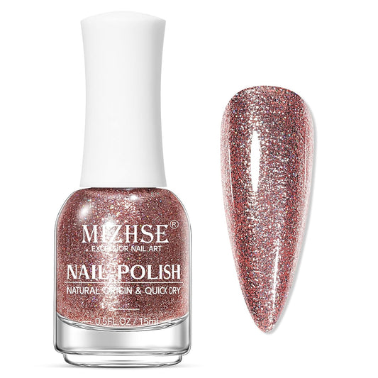 MIZHSE Quick Dry Glitter Brown Nail Polish, Fall Color Nail Polish Air Dry Fast, 15ml High Glossy Sparkly Shiny Shimmer Nail Art Salon Manicure Home-Velvo Beauty