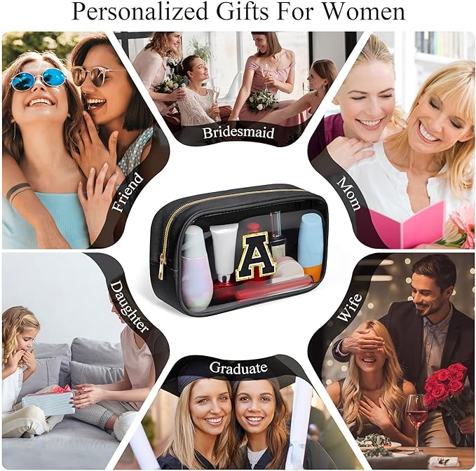 YOOLIFE Initial Travel Essentials Makeup Bag, Skin Care Clear Toiletry Bag Pouch Cosmetic Bag Case Large Makeup Bag Personalized Birthday Gifts for Women Birthday Gifts for Her Wife Black J-Velvo Beauty