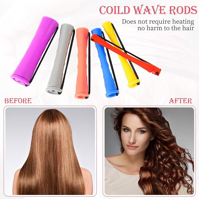 48 Pieces Hair Perm Rods Short Cold Wave Rods Plastic Perming Irons Hair Curling Rollers Curlers with Steel Pintail Comb Rat Tail Comb for Hairdressing Styling Supplies(6 Sizes,6 Colors)-Velvo Beauty