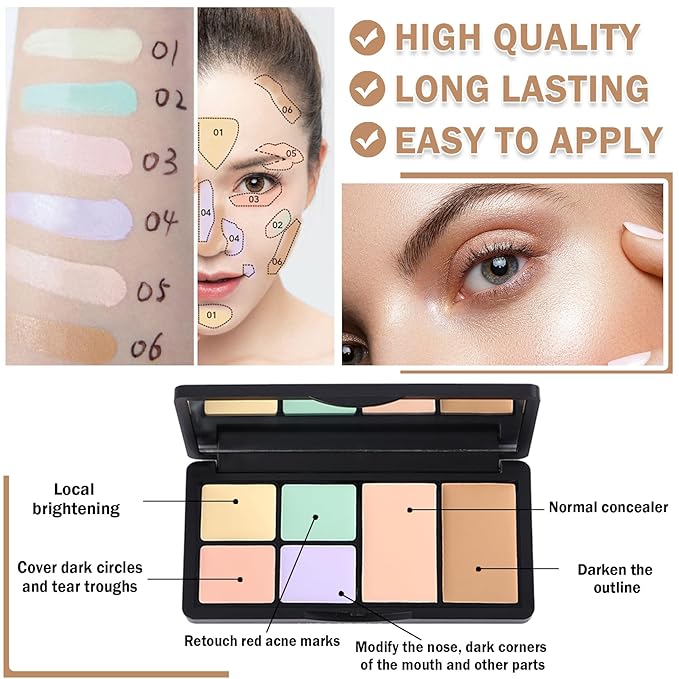 Cream Color Correcting Concealer Makeup Palette Cream Foundation Palette for Dark Circles Professional Concealer Full Coverage Face Contour Makeup Palette with Brush-01 Color Correcting-Velvo Beauty
