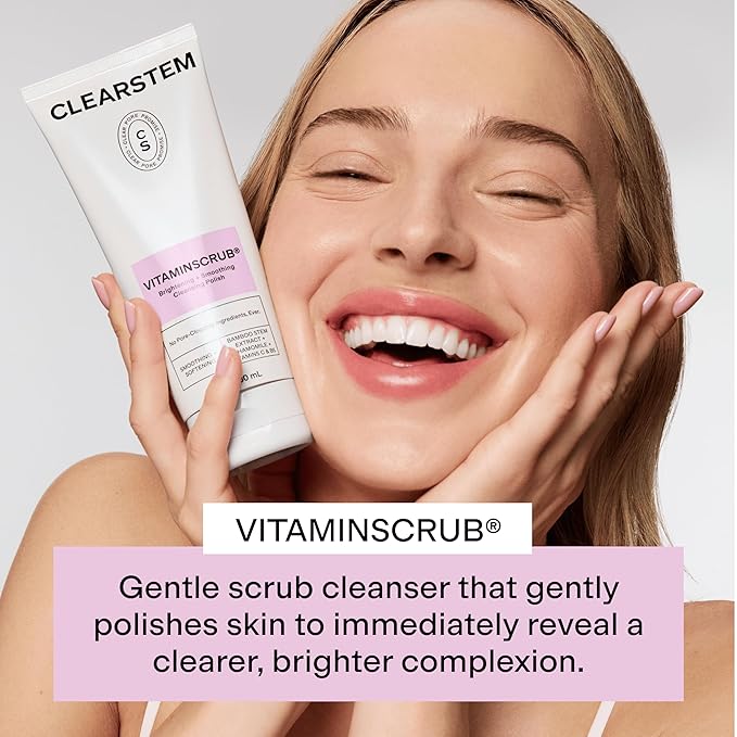CLEARSTEM - VITAMINSCRUB - Antioxidant-Infused Scrub Cleanser - Exfoliating Face Wash + Body Scrub - Vitamin C, Hemp, Bamboo - Skin Care Products - Gluten Free, Cruelty Free - 6 fl oz / 177ml-Velvo Beauty