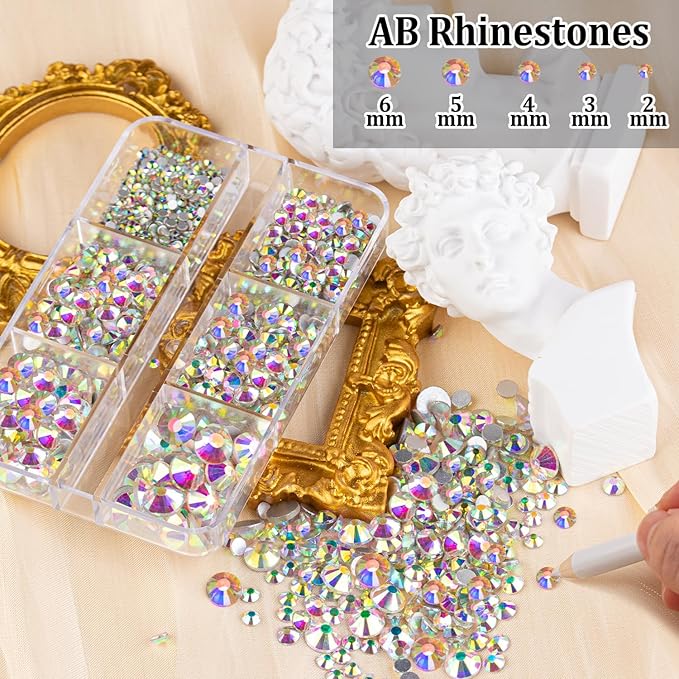 Colorful Face Gems for Makeup Set, Flatback Gorgeous AB Glass Gem, Mixed-Colored Crystals with Makeup Glue+Picker Pencil+Tweezer+Dual-End Dotting Tool for Eye Body Hair Make-up and Nail Art Deco-Velvo Beauty