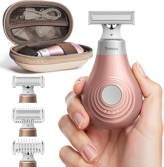Mini Bikini Trimmer for Women - Intimate Pubic Hair Removal, Electric Body Groomer, Small Portable Wet/Dry Shaver, Magnetic Blade, USB-C Rechargeable with Travel Case, Easy to Clean (Gold)-Velvo Beauty