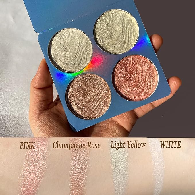 Highlighter Makeup Palette,Highlighter Palette Illuminator Powder Palette White Highlighter Baked Waterproof Long Lasting Brilliant Lighten Skin Color Face Contour Powder Makeup Highlighter-Velvo Beauty