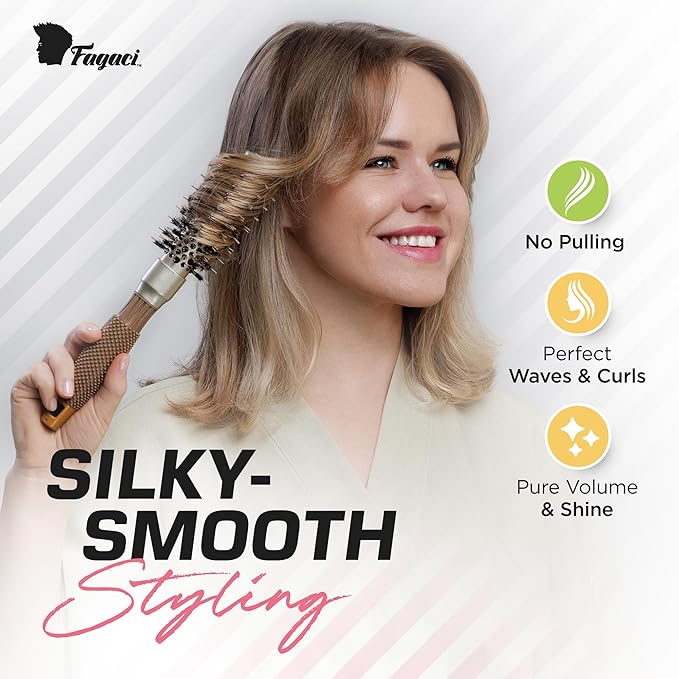 Fagaci Small Round Brush with Natural Boar Bristle for Blow Drying, Hair Styling, and Volume | Nano Technology Ceramic + Ionic for Healthy Hair-Velvo Beauty