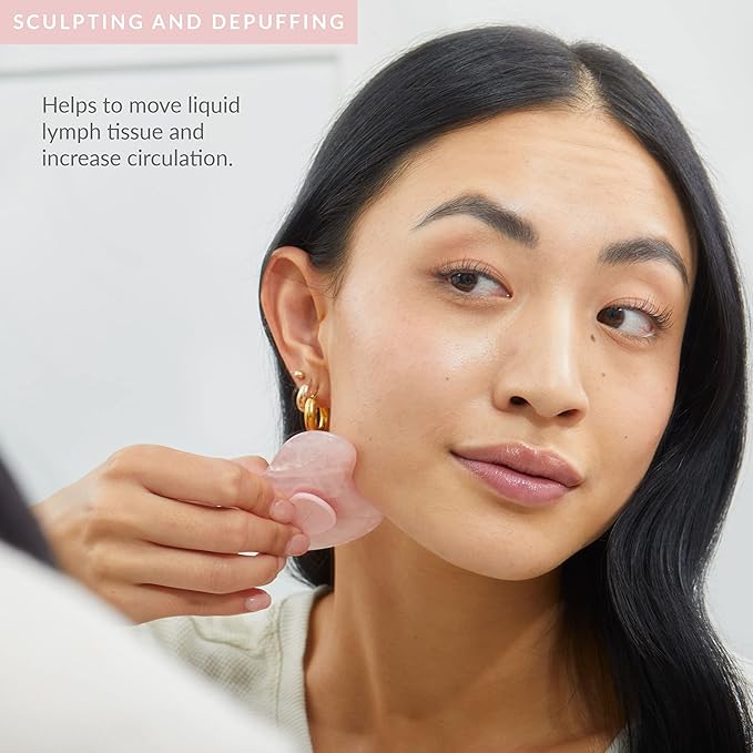 PMD Beauty Gua Sha Facial Tools - Massaging, Sculpting and Depuffing Guasha Tool for Face with Rose Quartz and Silicone Grip - Reduce Tension & Inflammation-Velvo Beauty