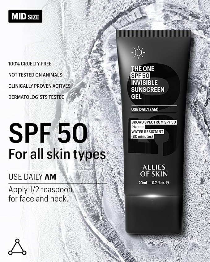 Allies of Skin Daily Face Sunscreen SPF 50, Travel Size | Zero White Cast Lightweight Formula | Dermatologist Tested Under Makeup Primer| Water-Resistant & PA++++ Broad Spectrum UVA/UVB (0.7 oz)-Velvo Beauty