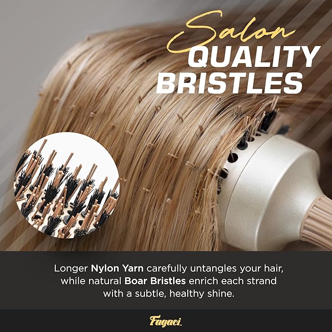 Fagaci Professional Large Round Brush with Natural Boar Bristles for Blow Drying, Nano Technology Ceramic+Ionic for Hair Styling, Volumizing and Healthy Hair - 4 Styling Clips Included-Velvo Beauty