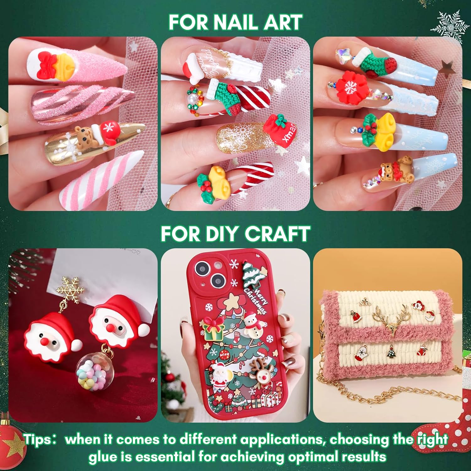 Makartt Christmas Decorations Gift Set: 48PCS 3D Nail Charms with Cartoon Santa, Elk, Tree, Bells for Women, Includes Art Tweezer, Acrylic Accessories for Nails Techs and DIY-Velvo Beauty