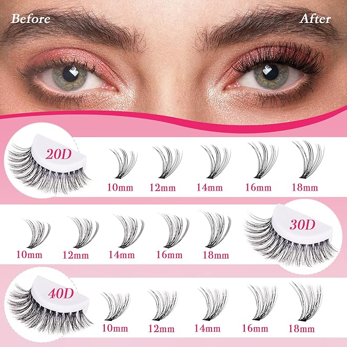 Lash Clusters 600PCS - Eyelash Clusters 20D+30D+40D+50D+60D+80D Wispy Individual Lashes D Curl Lash Extension 10-18MM Natural Lash Clusters DIY Cluster Eyelash Extensions for Beginners-Velvo Beauty