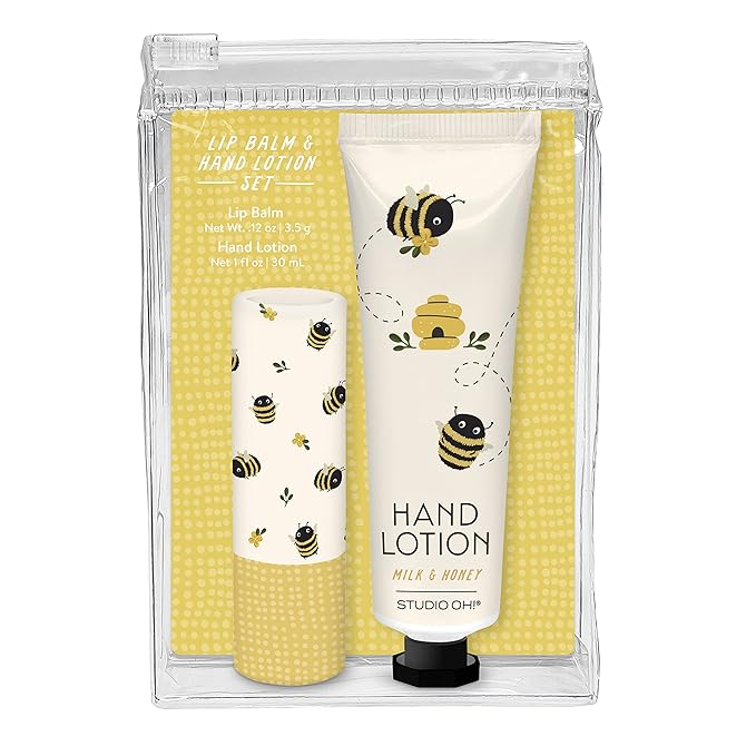 Studio Oh! Lip Balm & Hand Lotion Set - Travel-Size Toiletries, 2-Piece Gift Set - Moisturizing, Portable - Buzzy Bees-Velvo Beauty