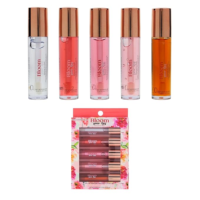 Expressions 5pc Lip Oil Set - Bloom Your Lips Style Essentials Lip Oils, Lip Healing Lip Oil Collection with Precision Applicator Wand | Moisturizing for Everyday Lip Care and Lip Repair (FLORAL)-Velvo Beauty