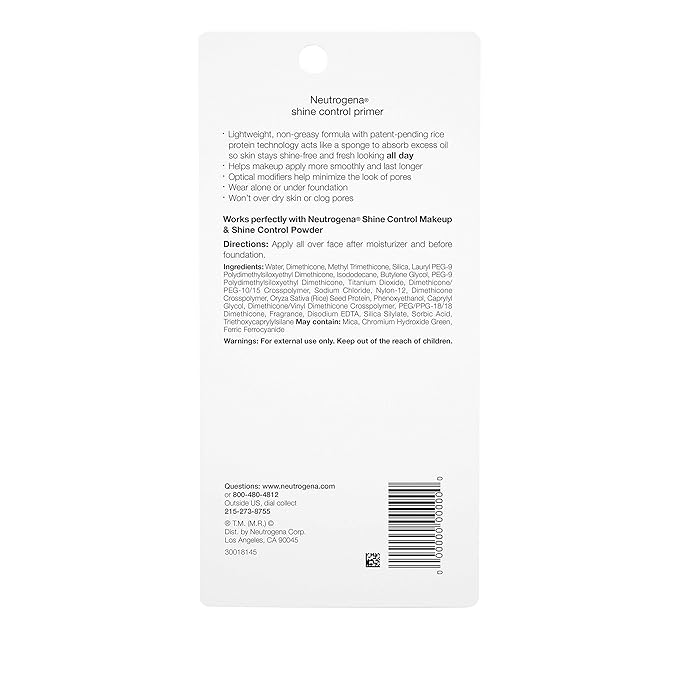 Neutrogena Shine Control Mattifying Liquid Face Primer for Oily Skin, Lightweight, Non-Comedogenic and Non-Greasy Pore and Makeup Primer with Oil-Absorbing Rice Protein, 1 fl. oz (Pack of 2)-Velvo Beauty