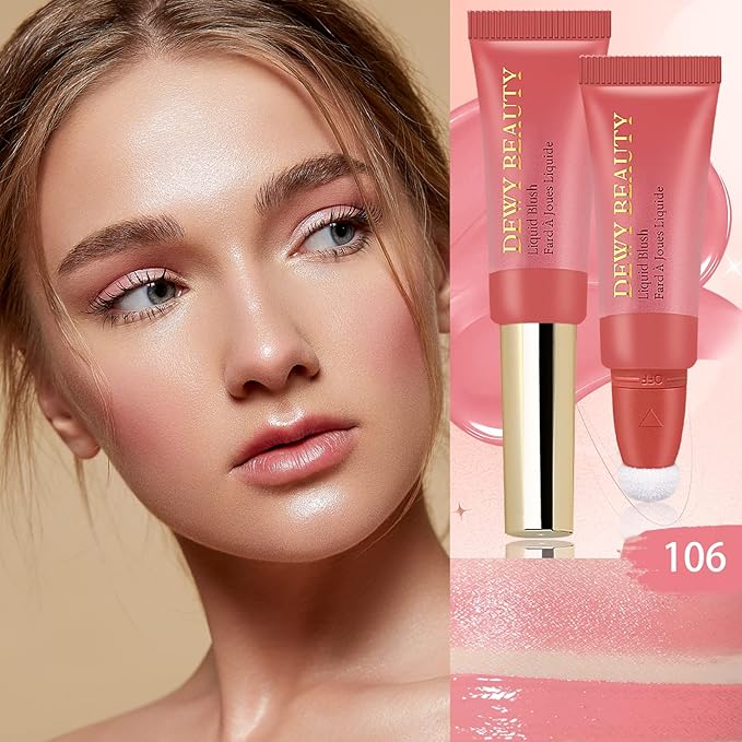 Liquid Blush Makeup Wand, Cream Liquid Blush with Cushion Applicator For Cheeks Tint, Natural-looking, Glow Dewy Finish, Weightless Blendable Liquid Blush Stick | #106 ELEGANT-Soft Pink-Velvo Beauty