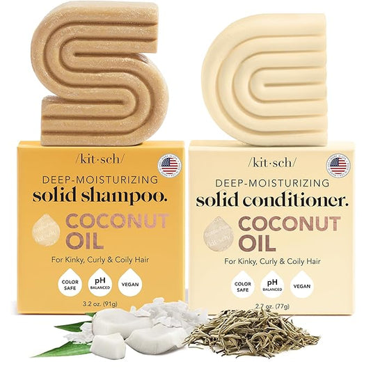 Kitsch Coconut Oil Shampoo and Conditioner Set – Deep Moisturizing Shampoo and Conditioner Bar for Dry Damaged Hair – Hydrating Solid Bars for Curly, Coily & Color Treated Hair – Made in USA-Velvo Beauty