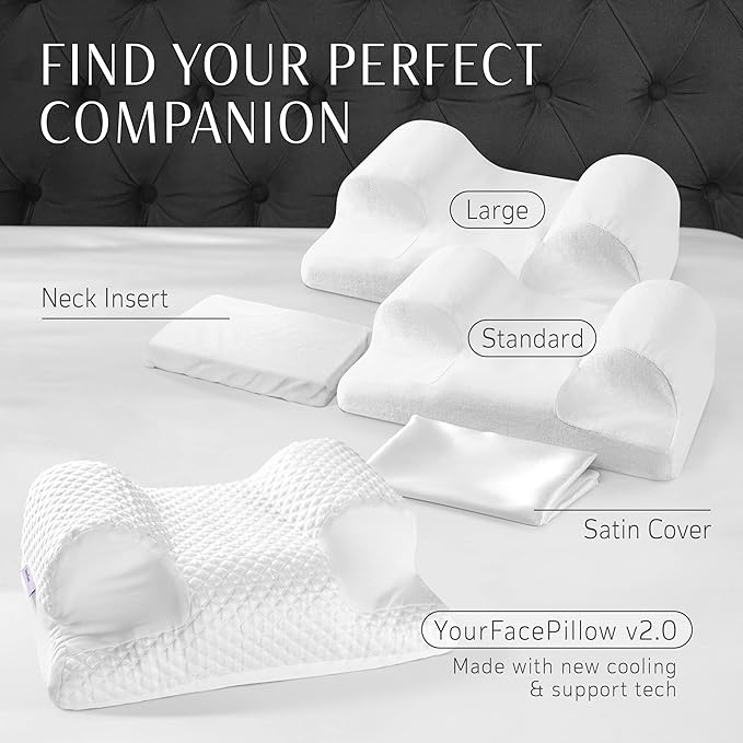 Your Face Pillow-Back Sleeper Beauty Pillow, Cervical Neck Pillow Contour Memory Foam Pillow, Ergonomic Neck, Back & Shoulder Support. Back Sleeping Reduces Pressure on Skin - Standard with Satin Case-Velvo Beauty