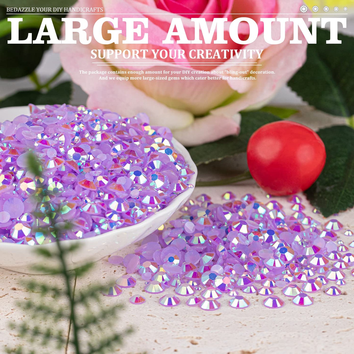 7000PCS Resin Rhinestones with Tweezers for Crafting, 2/3/4/5/6mm Flatback Jelly Rhinestones, 4 Box Lavender Purple AB Non Hotfix Crystal Gems for DIY Crafts Mugs Tumblers Clothes Makeup Nail-Velvo Beauty