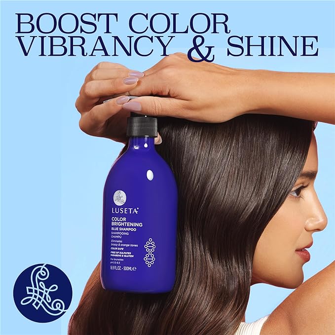 Luseta Blue Shampoo & Conditioner Set - Color Brightening for Brassy and Brunette Treated Hair, Revive Cool Tones, 2x 16.9oz-Velvo Beauty