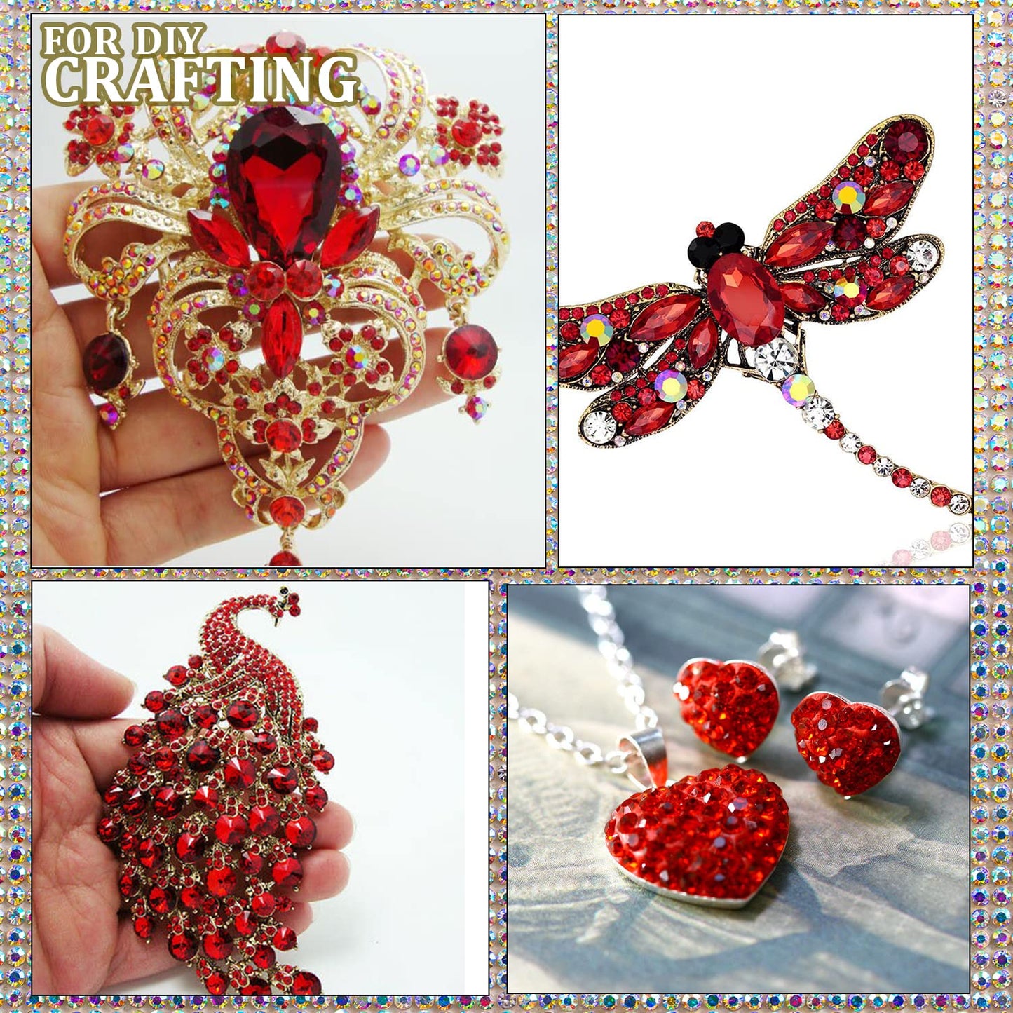 One Pack 2000 Pcs of Flatback Round Red Rhinestones 6 Sizes (1.5-6 mm) with Nail Art Rhinestone Picker Pencil and Tweezers for DIY and Salon Use-Velvo Beauty