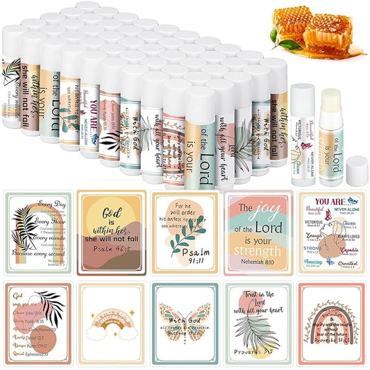 50 Pack Lip Balm Religious for Women Boho Christian Lip Balm with Scripture Bulk Lipsticks Gifts Faith Bible Verse Scripture Inspirational Gift Party Favors Coworkers 10 Styles-Velvo Beauty
