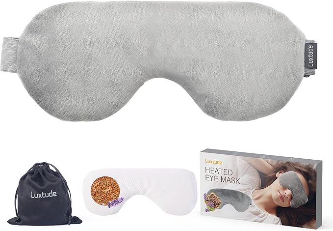 Luxtude Heated Eye Masks for Dry Eyes with Flaxseed & Lavender, Microwave Warm Eye Compress Moist Heat, Weighted Eye Mask for Sleeping, Hot Stye Eye Compress for Puffy Eyes, Dark Circles (Gray)-Velvo Beauty