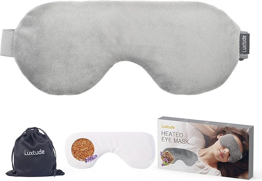 Luxtude Heated Eye Masks for Dry Eyes with Flaxseed & Lavender, Microwave Warm Eye Compress Moist Heat, Weighted Eye Mask for Sleeping, Hot Stye Eye Compress for Puffy Eyes, Dark Circles (Gray)-Velvo Beauty