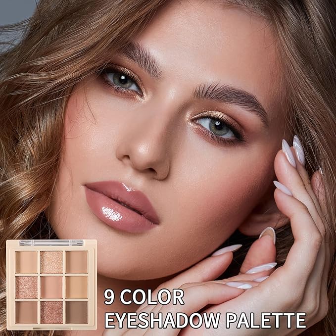 Erinde 9 Colors Eyeshadow Palette, Matte Shimmer Glitter Eye Shadow Makeup Palette, Highly Pigmented Long Lasting Waterproof, Natural Neutral Nude Eyeshadow Makeup Pallet, Milk Latte Color-Velvo Beauty