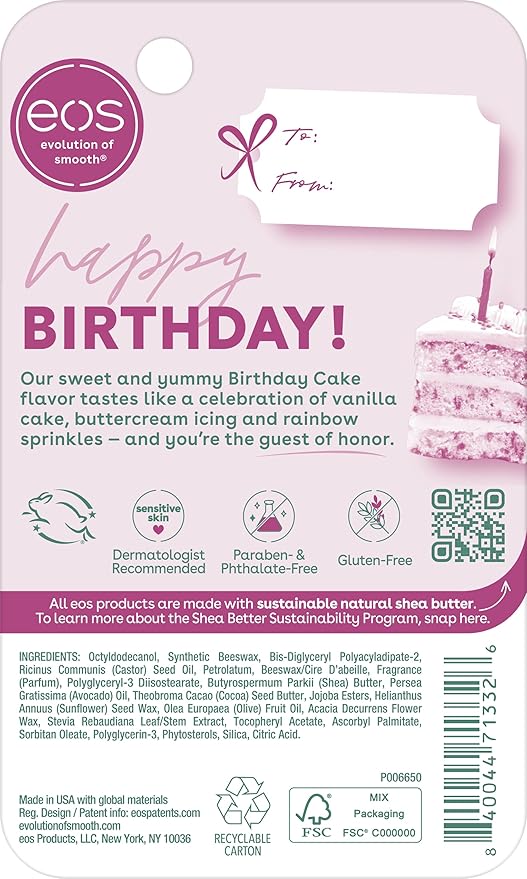 eos 24H Moisture Super Balm- Birthday Cake, Lip Mask, Day or Night Lip Treatment, Made for Sensitive Skin, 0.35 fl oz-Velvo Beauty