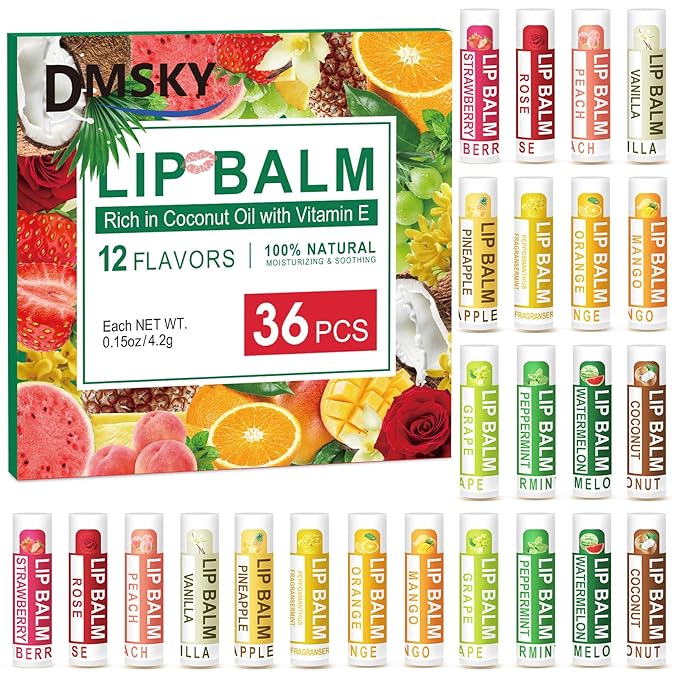DMSKY 36 Pack Lip Balm, Natural Lip Balm Bulk with Vitamin E and Coconut Oil, Lip Care Product, Moisturizing Soothing Chapped Lips-Velvo Beauty