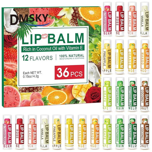 DMSKY 36 Pack Lip Balm, Natural Lip Balm Bulk with Vitamin E and Coconut Oil, Lip Care Product, Moisturizing Soothing Chapped Lips-Velvo Beauty
