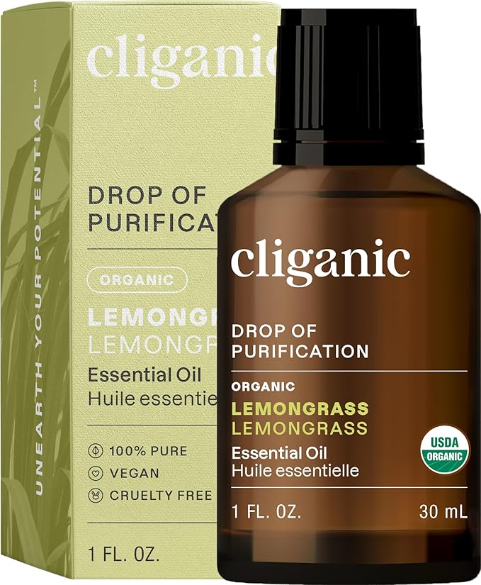 Cliganic Organic Lemongrass Essential Oil, 1oz - 100% Pure Natural Undiluted, for Aromatherapy Diffuser | Non-GMO Verified (Packaging May Vary)-Velvo Beauty