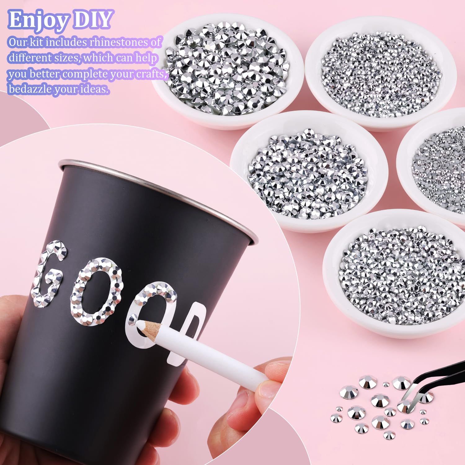 25000Pcs Resin Rhinestones with Tweezers for Crafting, Silver 2-6mm Mixed Sizes Bedazzling Crystal with 3Pcs 10ml B7000 Jewelry Glue for DIY Crafts Clothing Tumblers Shoes Fabric Nail Art-Velvo Beauty