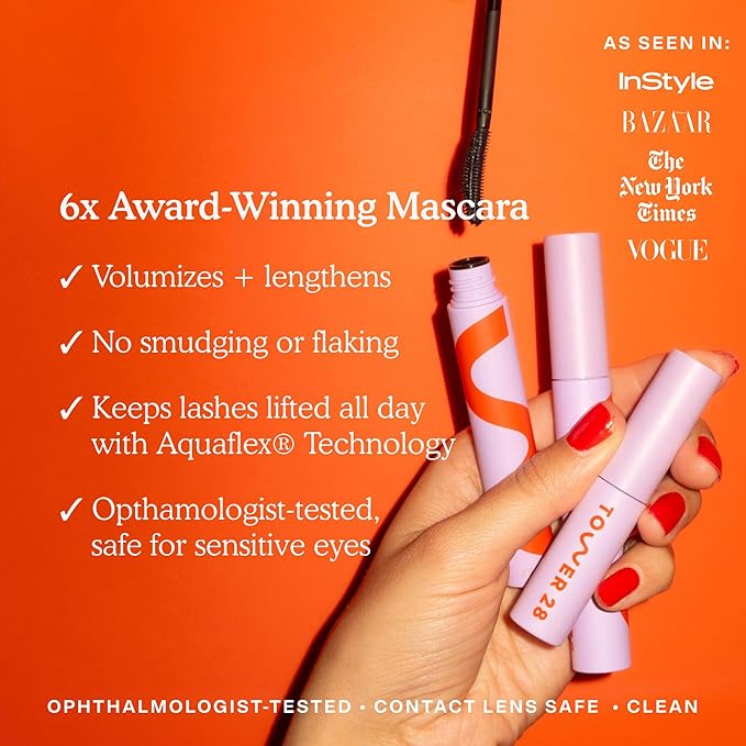 Tower 28 MakeWaves Mascara - Volumizing and Lash Lengthening Water-Resistant Mascara - No Clumping or Flaking - for Sensitive Eyes – Jet Black-Velvo Beauty
