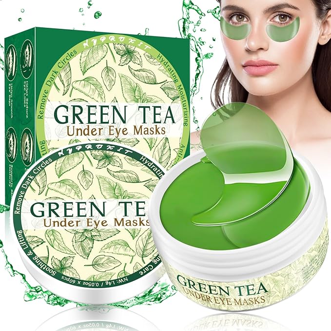 Under Eye Patches for Dark Circles and Puffiness, 60 Pcs Green Tea Collagen Eye Mask, Hydrating Eye Patches for Puffy Eyes Wrinkle Treatment, Eye Gel Pads Self Eye Skin Care Gifts for Women-Velvo Beauty
