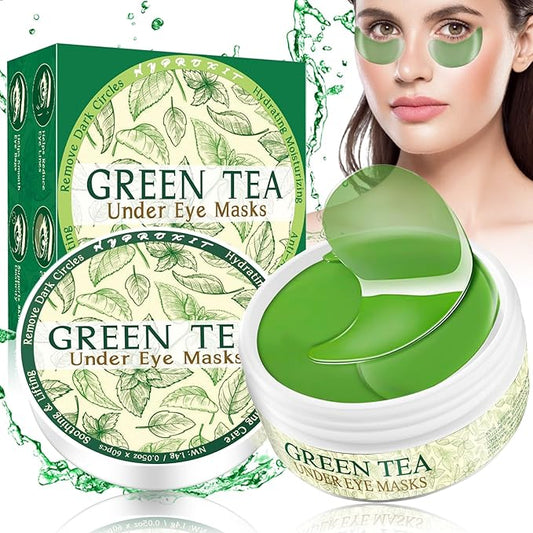 Under Eye Patches for Dark Circles and Puffiness, 60 Pcs Green Tea Collagen Eye Mask, Hydrating Eye Patches for Puffy Eyes Wrinkle Treatment, Eye Gel Pads Self Eye Skin Care Gifts for Women-Velvo Beauty