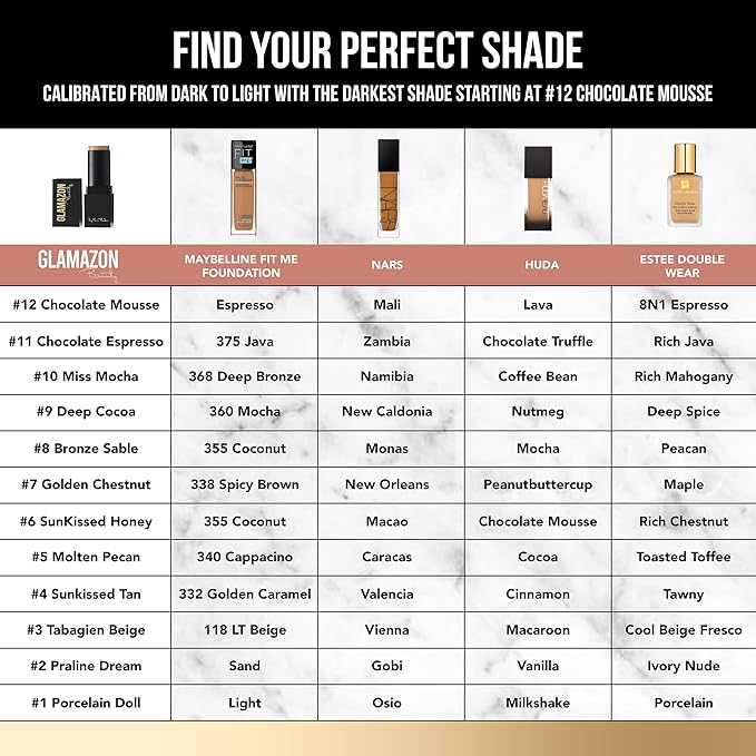 Glamazon Second to None Foundation Stick, Chocolate Mousse, Light-to-Full Coverage, Weightless Makeup With a Glowy Natural Finish-Velvo Beauty