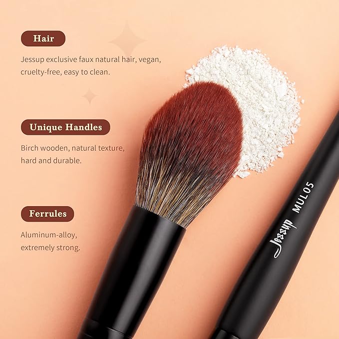 Jessup Large Face Makeup Brushes 3pcs, Premium Synthetic Powder Contour Highlighter Brush, Phantom Black T274-Velvo Beauty
