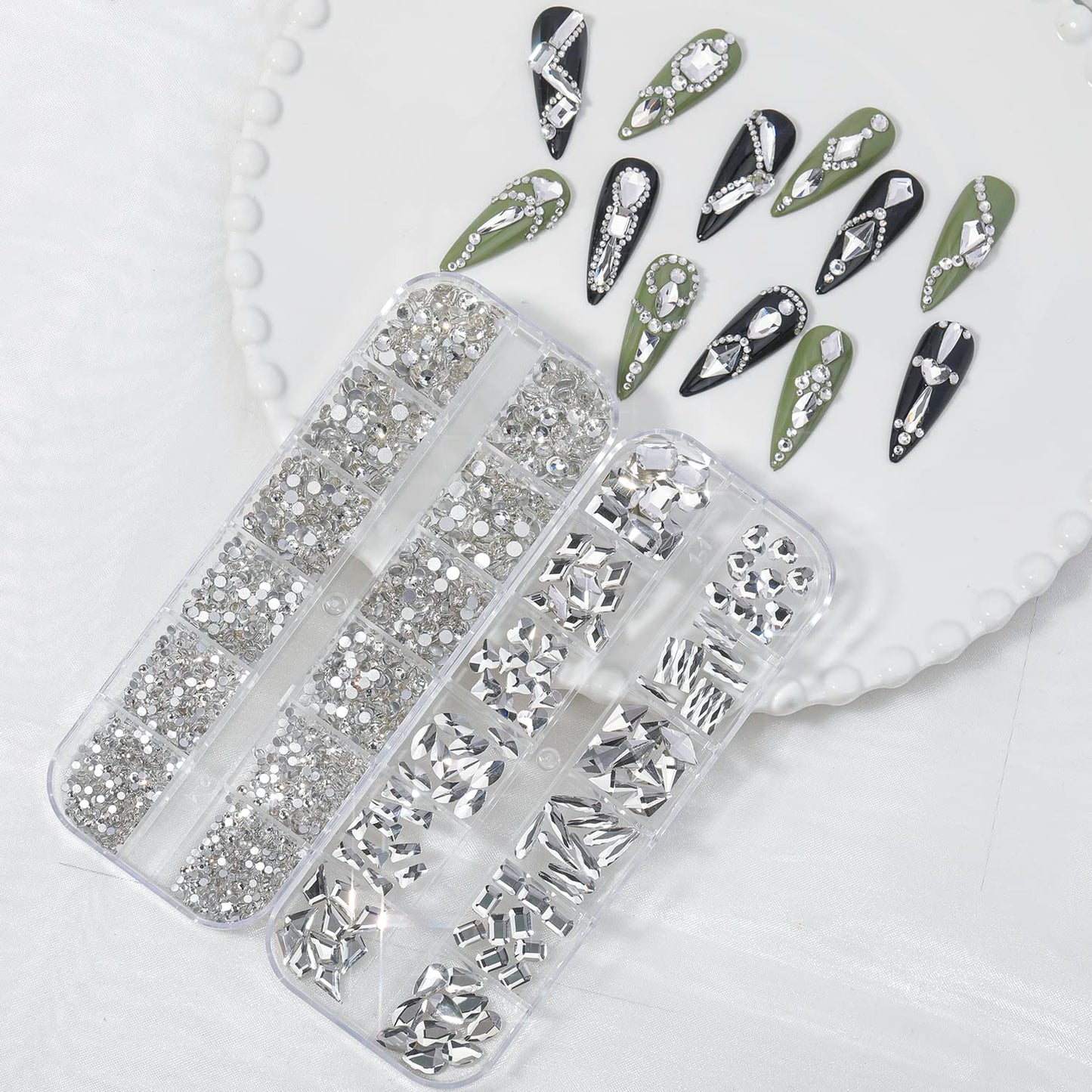 HNUIX Nail Rhinestones - 3D Multi Shape Size, Crystal Clear Nail Gems, Flat Back, with Kit, for Nail Art, DIY Decorations-Velvo Beauty