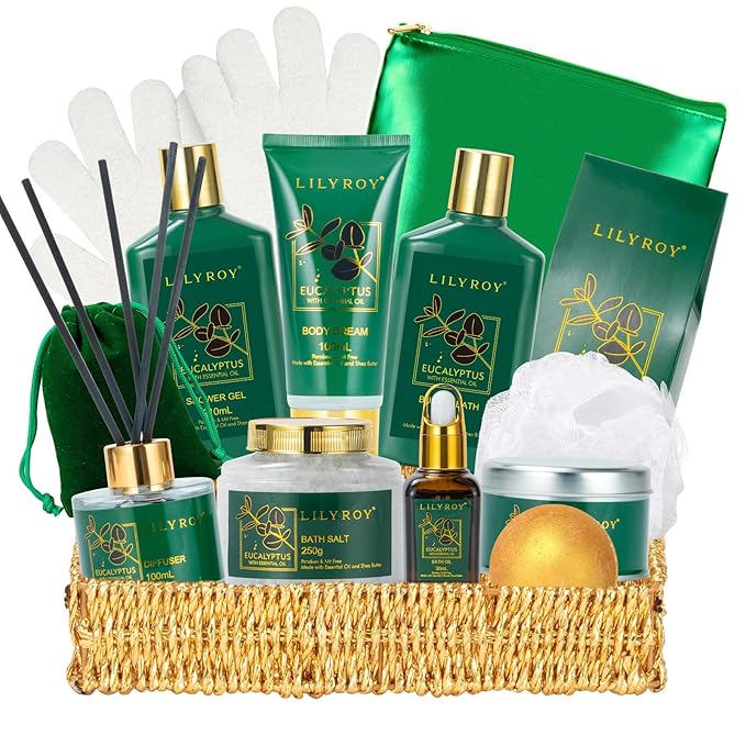 Mothers Day Relaxation Gift Basket - 15-Piece Premium Eucalyptus Bath Gift Set for Women & Men - Spa Kit with Shower Gel Ideal for Birthday, Christmas, Father’s Day, Perfect for Holidays & Self Care-Velvo Beauty