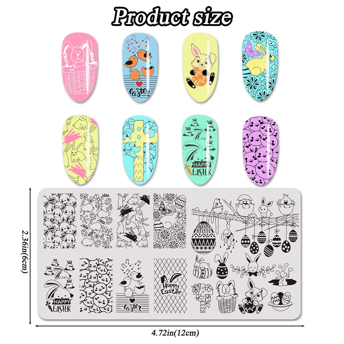 Easter Nail Stamping Plates Cute Bunny Nail Stamping Plate Chick Easter Eggs Designs Nail Art Stamping Template Easter Rabbit Manicure Decorations Supplies 1Pcs-Velvo Beauty